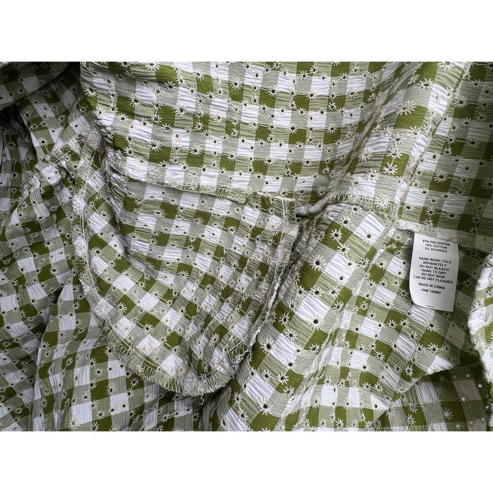 Smak Parlour Green Gingham Daisy Dress XL Ruched Milkmaid Cottagecore - Picture 4 of 7